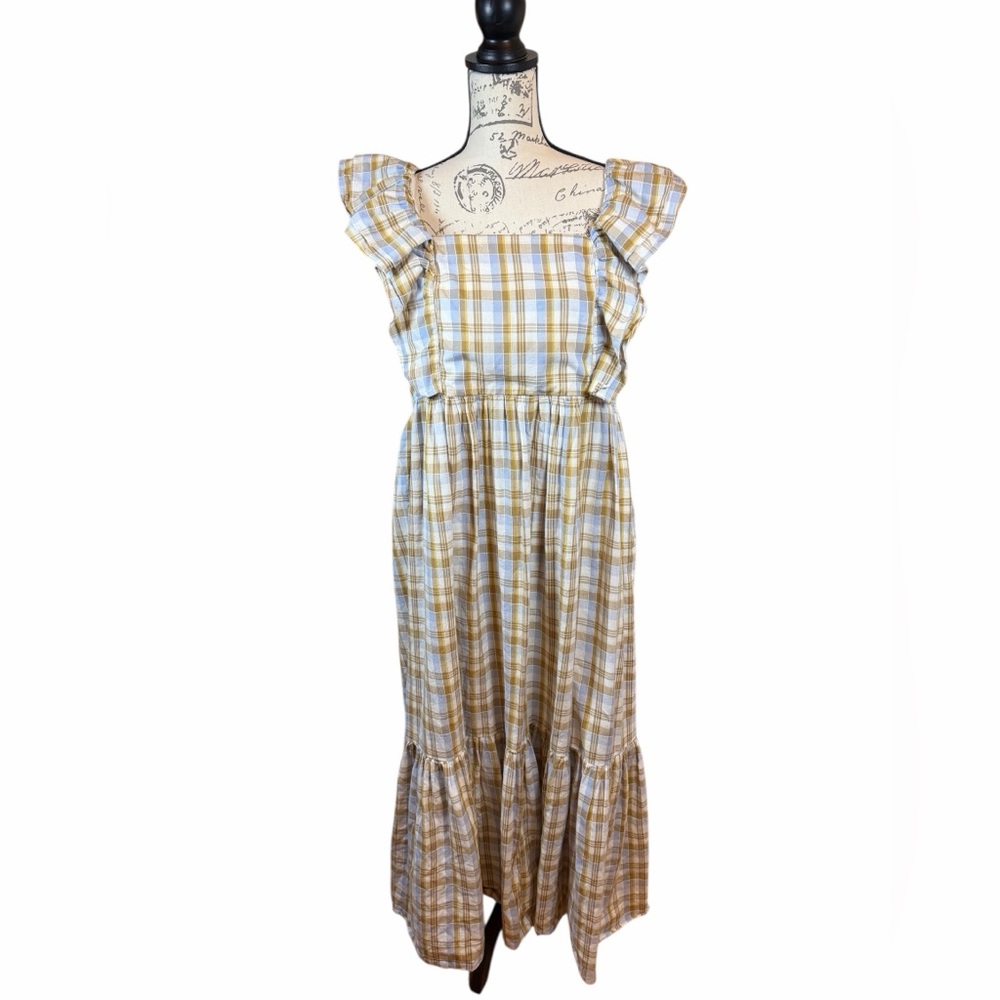 Madewell Plaid Ruffle Strap Maxi Dress Size 10 Cottagecore